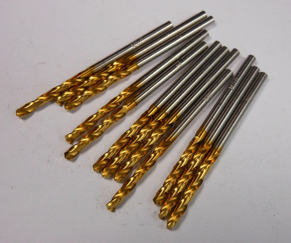 Screw Machine Drill Bits 0.0960" 135° HSS TiN 13/16" x 1-13/16" (12 Pcs)