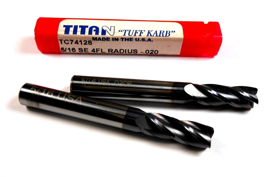 Titan Carbide Radius End Mills 5/16" 4FL AlTiN 0.020" Radius TC74128 (2 Pcs)