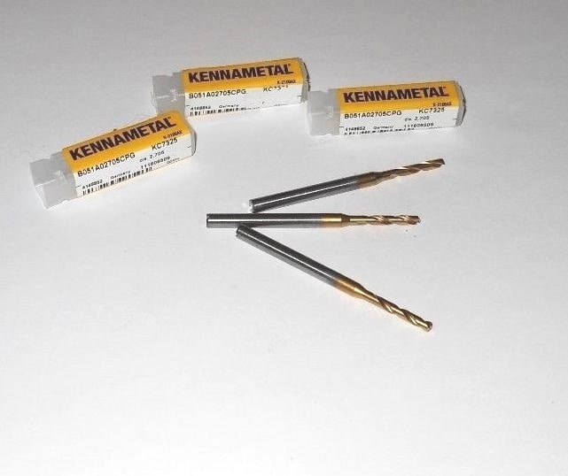 KENNAMETAL Carbide Coolant Drills 2.705mm B051A02705CPG KC7325 (3 Pcs)
