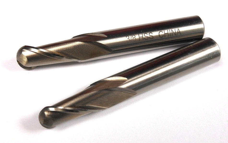 Ball End Mills 3/8" HSS 2FL 3/8" x 3/4" x 2-1/2" (2 Pcs)