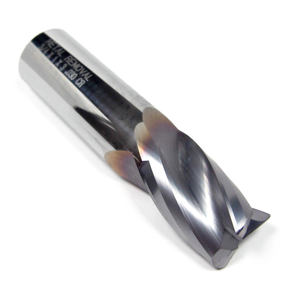 METAL REMOVAL Carbide Corner Radius End Mill 3/4" 3FL 0.035" Radius TiCN M32135
