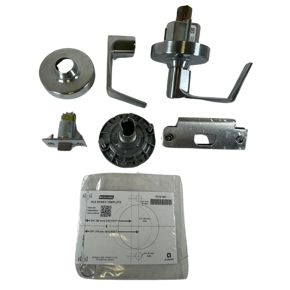 Schlage ALX10S 2-3/4" G2 Satin Chrome Brass Keyless Passage Lever Locksets -