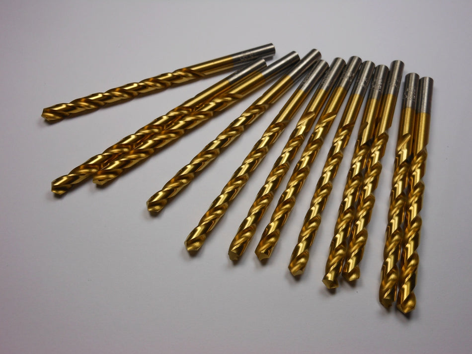 Jobber Length Drills 7/32" HSS TiN 118° 2-1/2" LOC x 3-3/4" (12 Pcs)