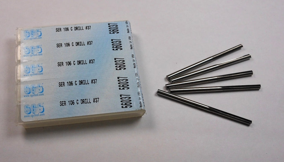 SGS Carbide Drills #37 140° 2FL 13/16" x 1-13/16" 56037 (5 Pcs)