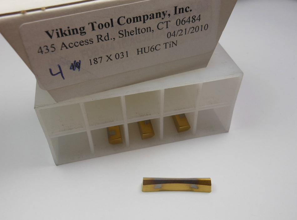 VIKING Carbide Grooving Inserts 0.187" x 0.31" HU6C TiN (4 Pcs)