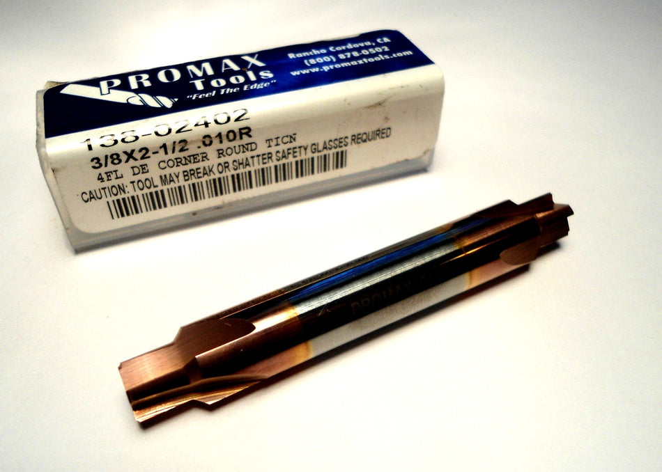 PROMAX 138-02402 Carbide Double Corner Rounding End Mill 3/8" 4F TiCN 0.010" Rad