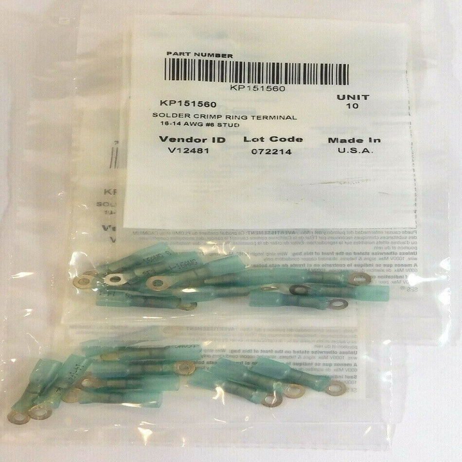 Made in USA KP151560 16-14 AWG #6 Solder Crimp Ring Terminals (Pack of 20) -