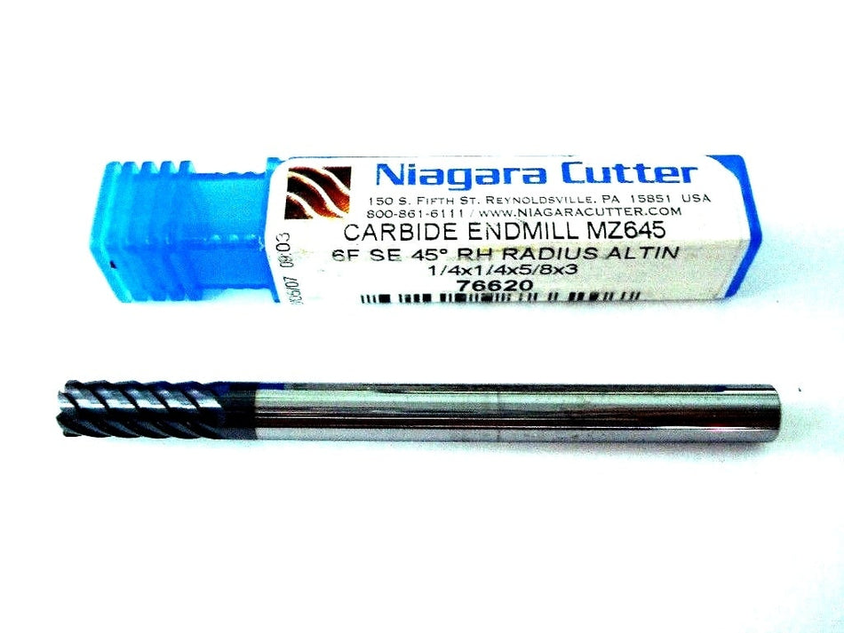 NIAGARA Carbide Corner Radius End Mill 1/4" 6FL AlTiN 0.020" Radius 76620
