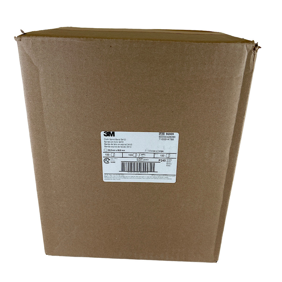 3M 7100014788 2" x 2" P240 Grit 341D Cloth Spiral Band (Box of 100)