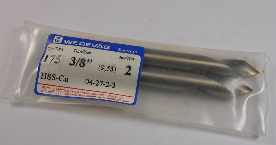 WEDEVAG Cobalt Countersinks 3/8" 2FL 60° Type 175 (2 Pcs)