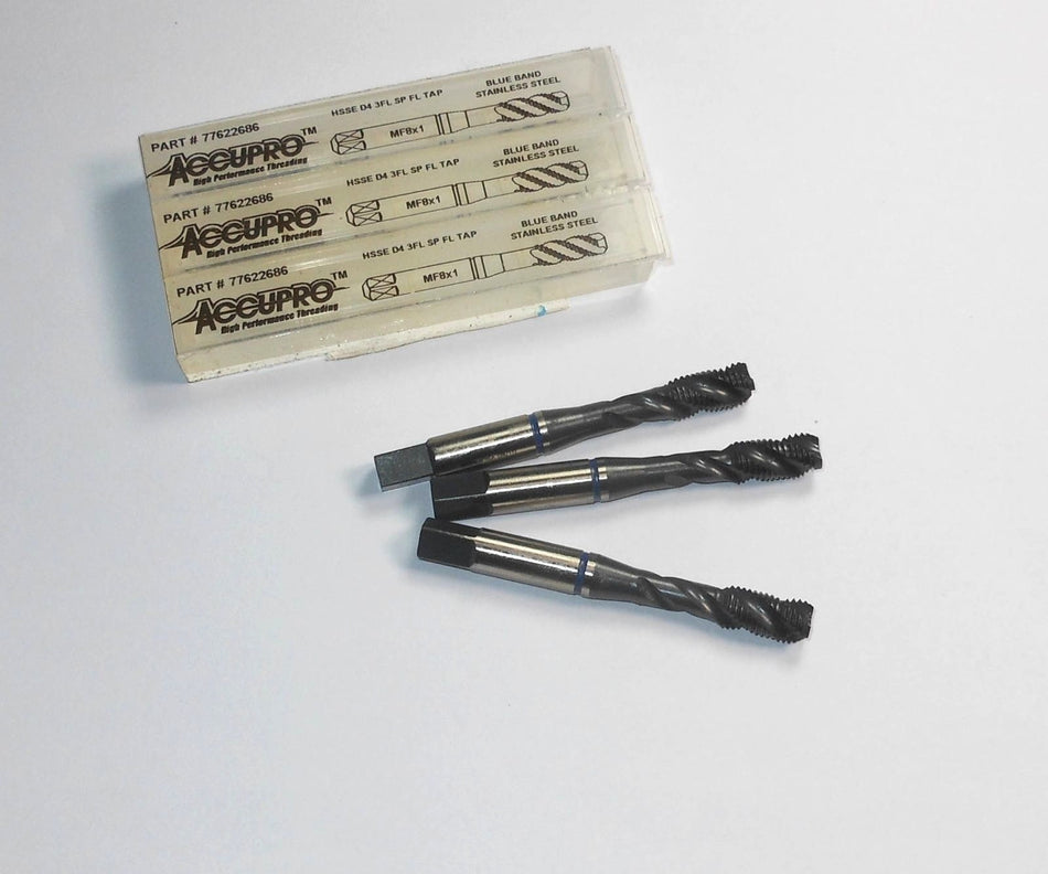 Modified Bottoming Spiral Flute Taps MF8x1.00 D4 3FL HSSE (3 Pcs)