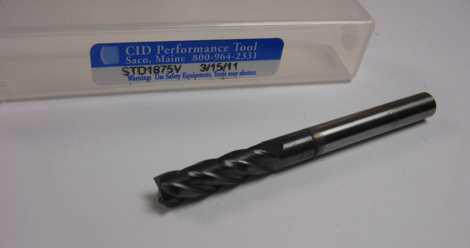 CID Carbide Square End mill 3/16" 4FL TiALN 5/8" LOC x 2"  STD1875V