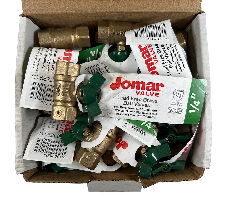 Jomar T-83CG 100-400THG 1/4" x1/4" T-Handle Brass Ball Valve (Box of 20) -