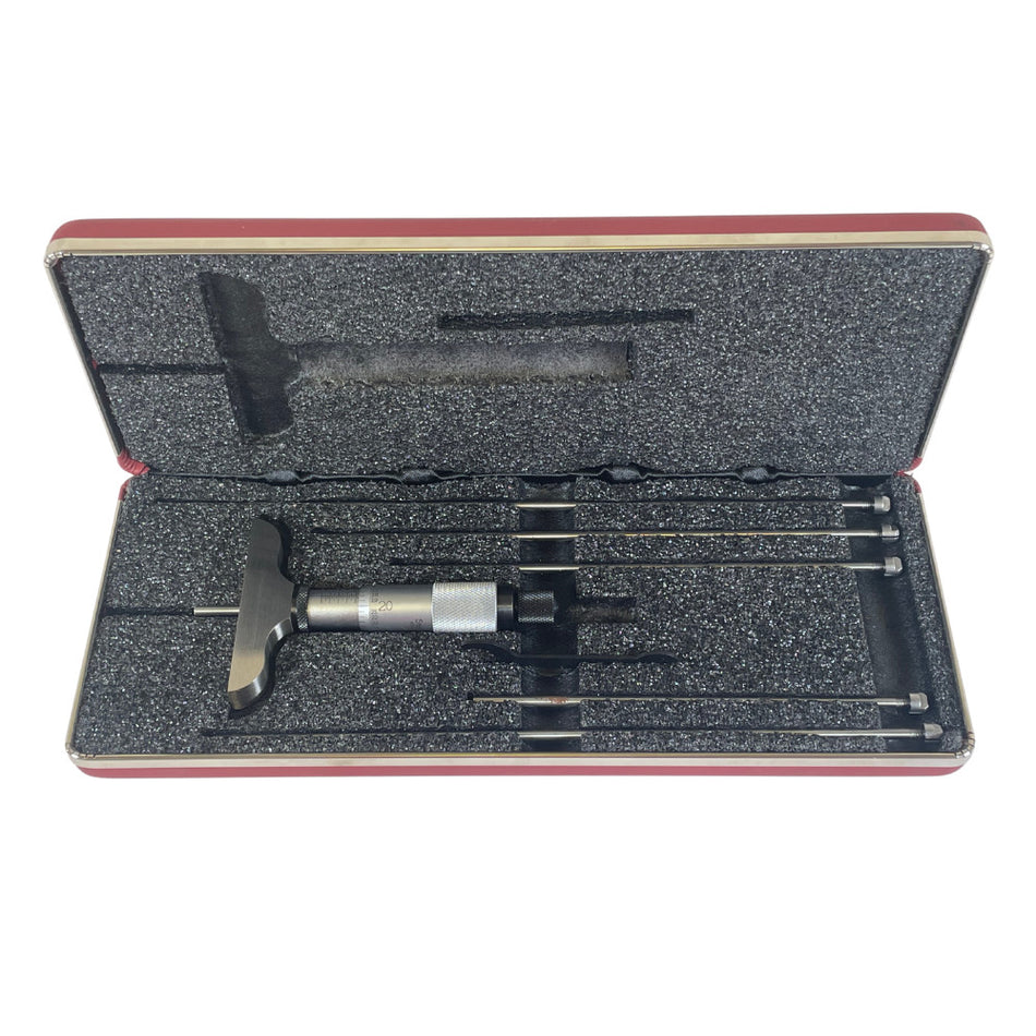 Starrett 440Z-6L 0-6" Range 2-1/2" L 6 Rods Plain Thimble Depth Micrometer