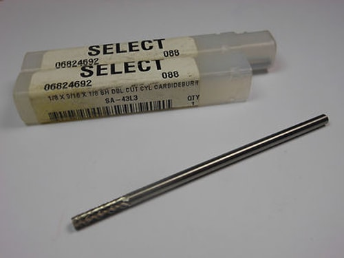 Carbide Cylindrical Burrs SA-43L3 D/C 1/8" x 9/16" x 1/8" Shank (2 Pcs)