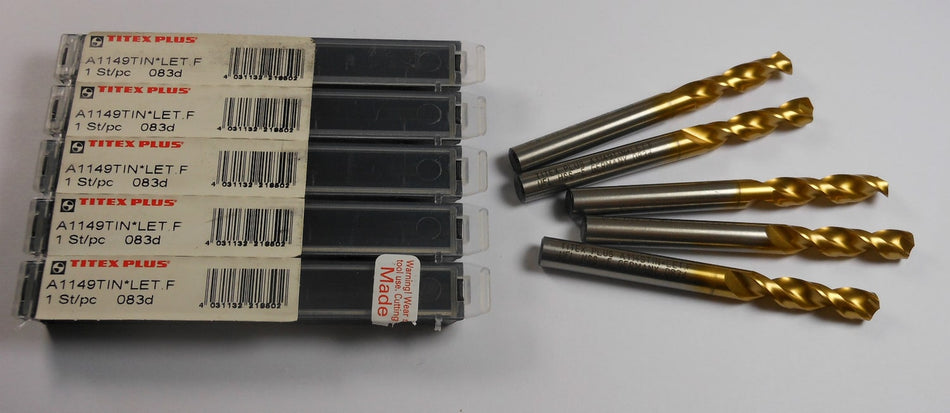 TITEX Cobalt Drills "F" TiN 1-7/32" x 2-3/4" A1149TIN*LET.F (5 Pcs)