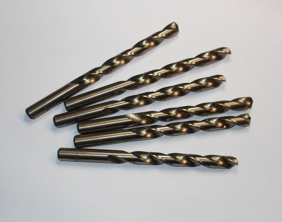 Cobalt Jobber Length Drills "T" 0.358" Gold 135° 3-1/2" LOC x 4-7/8" (6 Pcs)