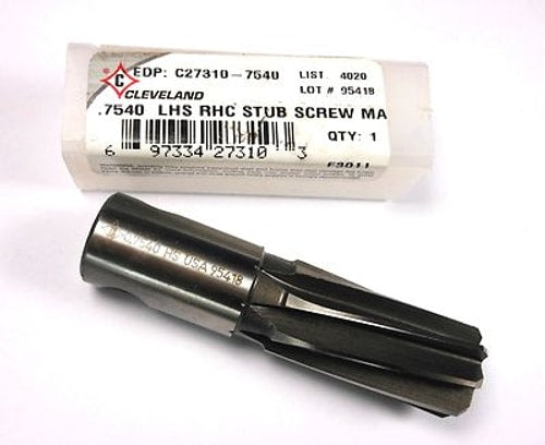 CLEVELAND Screw Machine Reamer 0.7540" HSS LH Spiral/RH Cut C27310-7540