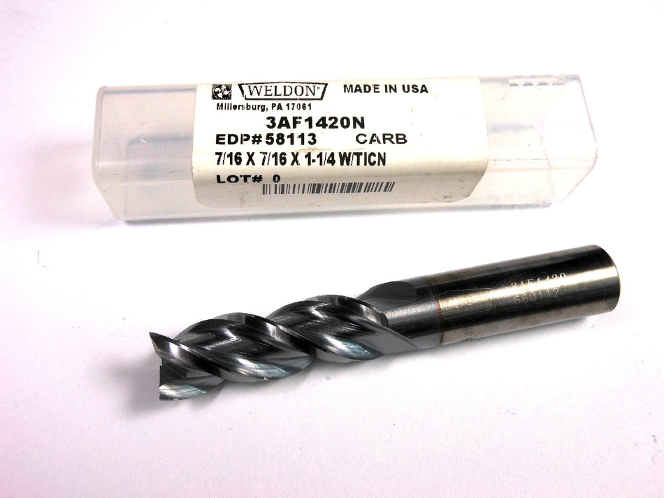WELDON Carbide End Mill 7/16" 3FL TiCN 7/16" x 1-1/4" 3AF1420N