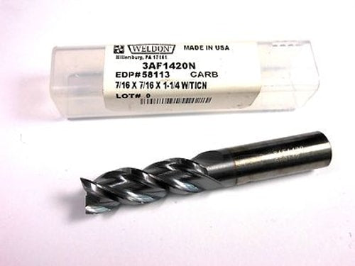 WELDON Carbide End Mill 7/16" 3FL TiCN 7/16" x 1-1/4" 3AF1420N