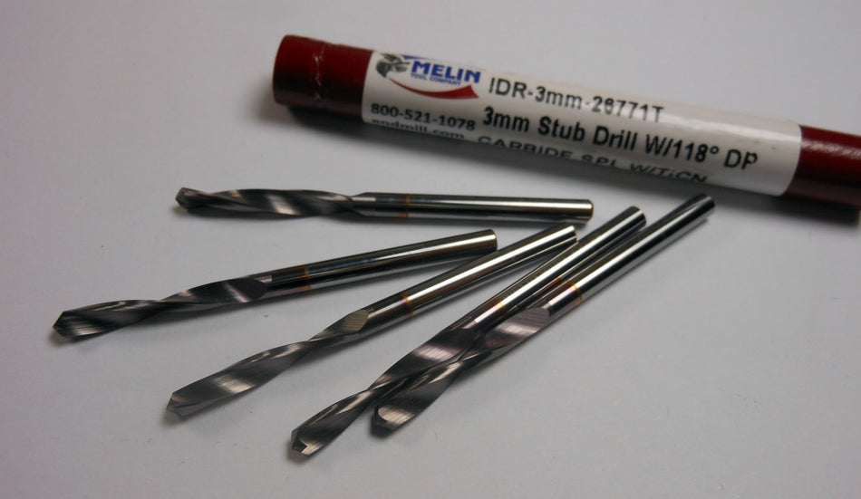 Melin Carbide Drills 3mm 2FL 118° TiCN IDR-3mm-26771T (5 Pcs)
