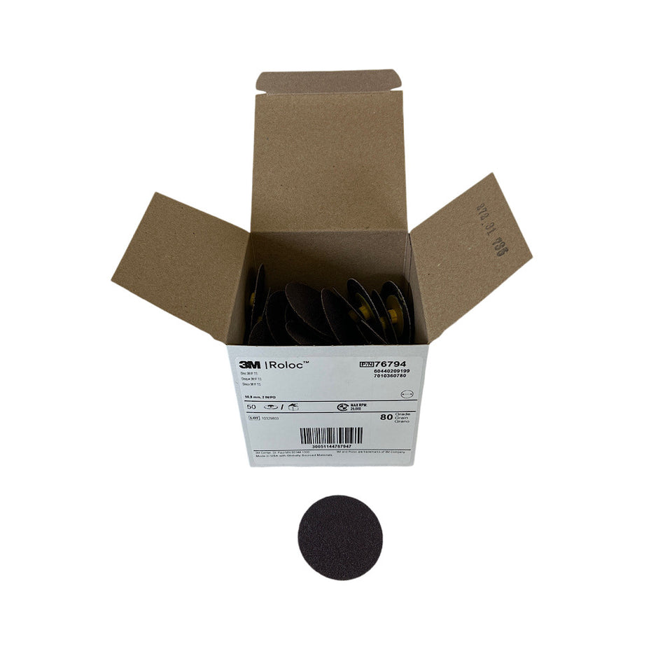 3M 7010360780 2" 80 Grit Coated Roloc TS Quick-Change Disc (Box of 50) -