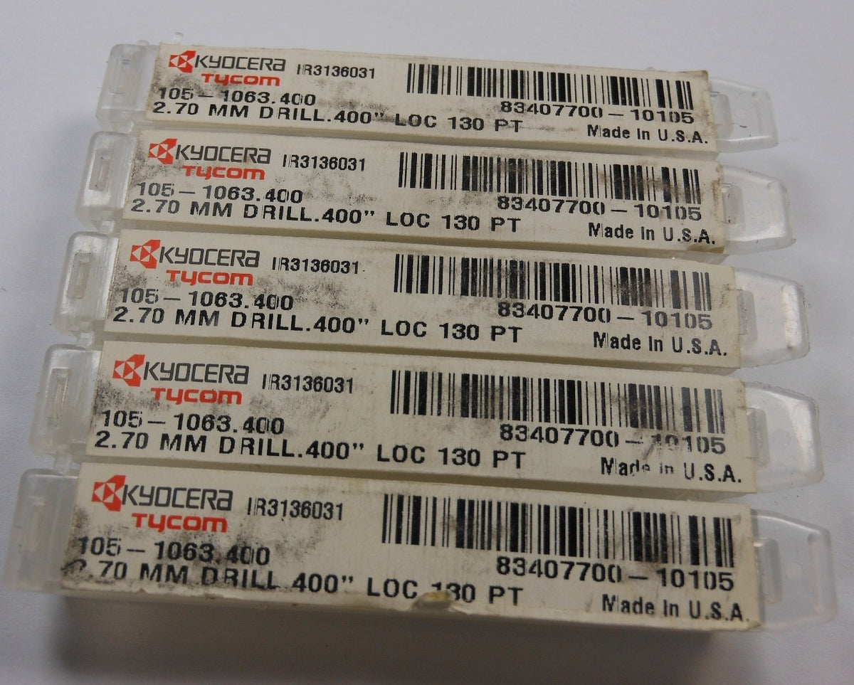 KYOCERA Carbide Circuit Board Drills 2.70mm 130° 1-1/2" OAL (5 Pcs)1