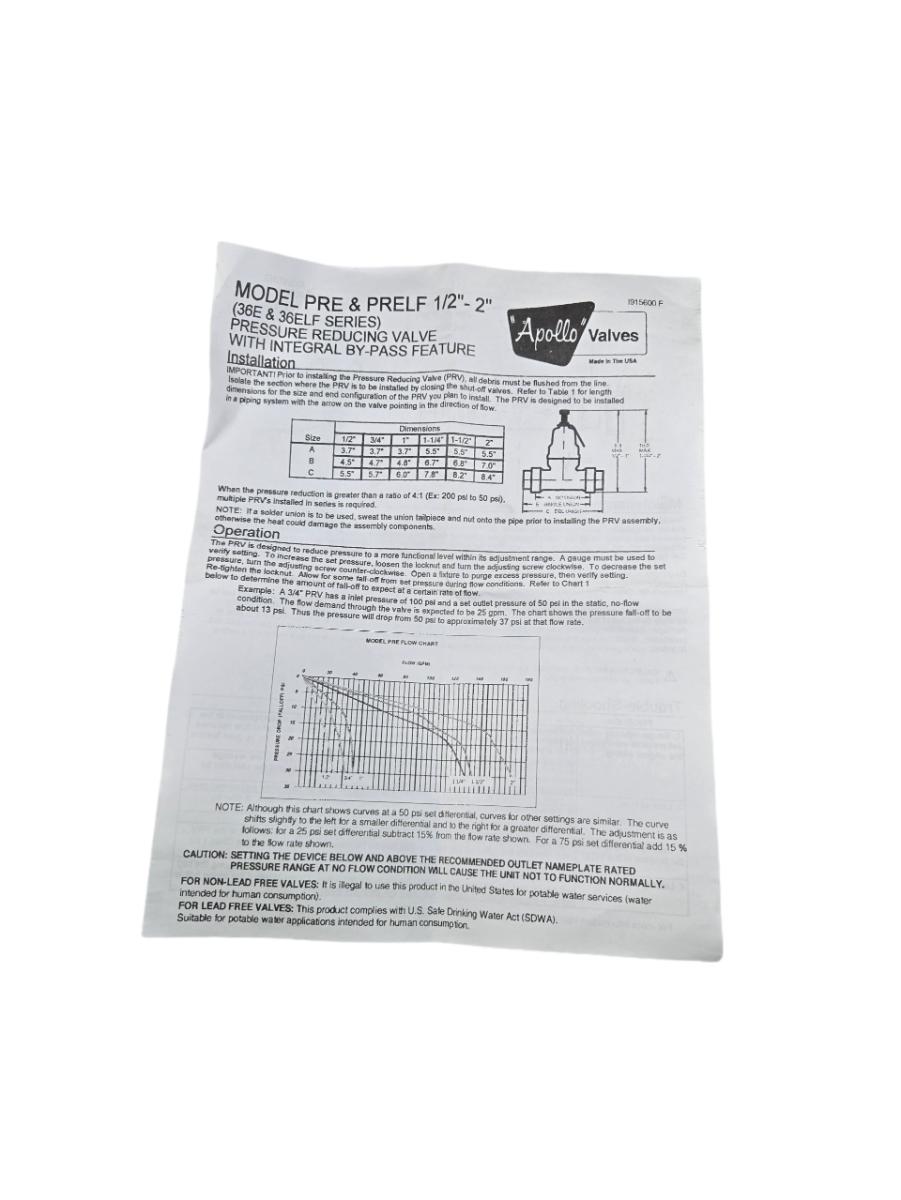 Apollo 1 36E10503T pressure reducing valve