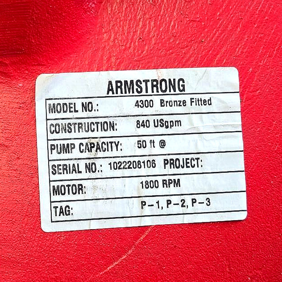 Armstrong DE 4300 0611-020.0 centrifugal inline pump