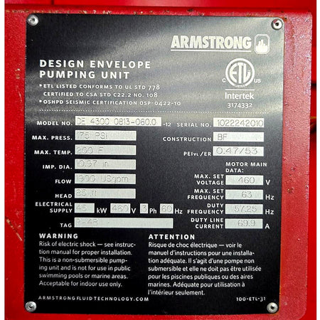 Armstrong DE 4300 0813-060.0 Vertical In-Line Centrifugal Pump