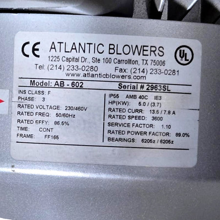 Atlantic Blowers AB-602 regenerative ring blower