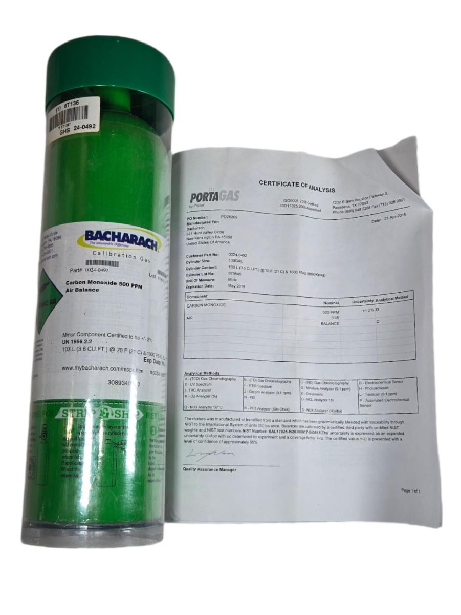 Bacharach 24-0492 calibration gas cylinder