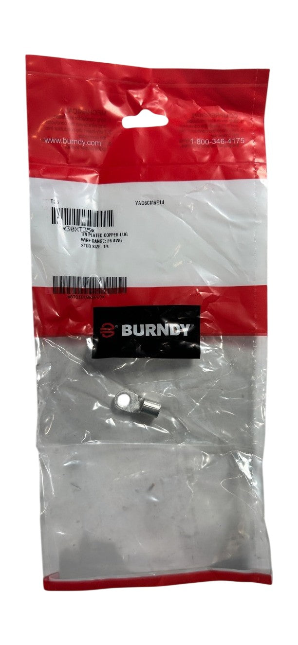 Burndy YAD6CM6E14 #6 AWG 1/4in uninsulated ring terminal lug