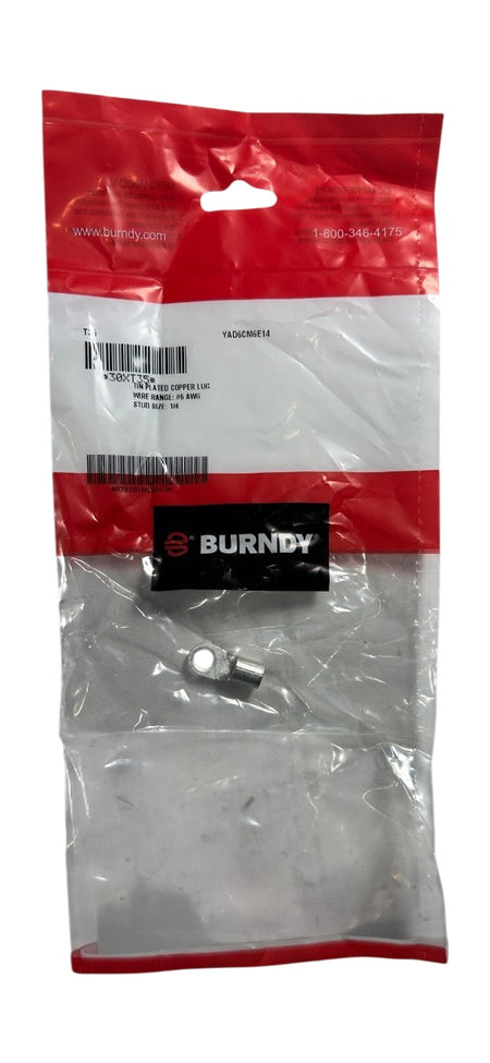 Burndy YAD6CM6E14 #6 AWG 1/4in uninsulated ring terminal lug