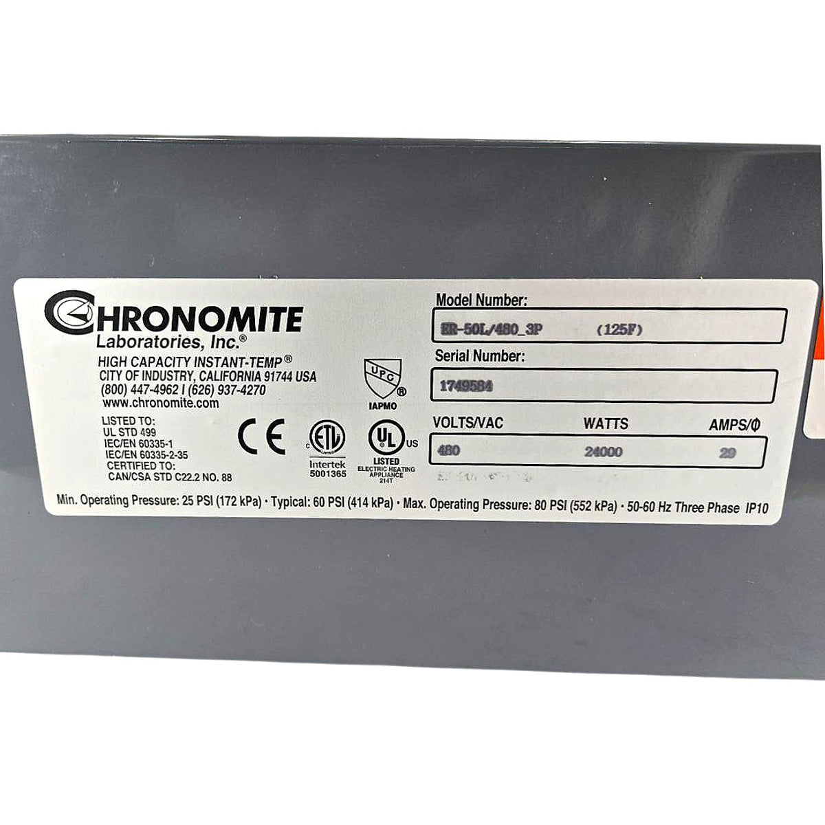 Chronomite Labs ER-50L/480_3P Electric Tankless Water Heater