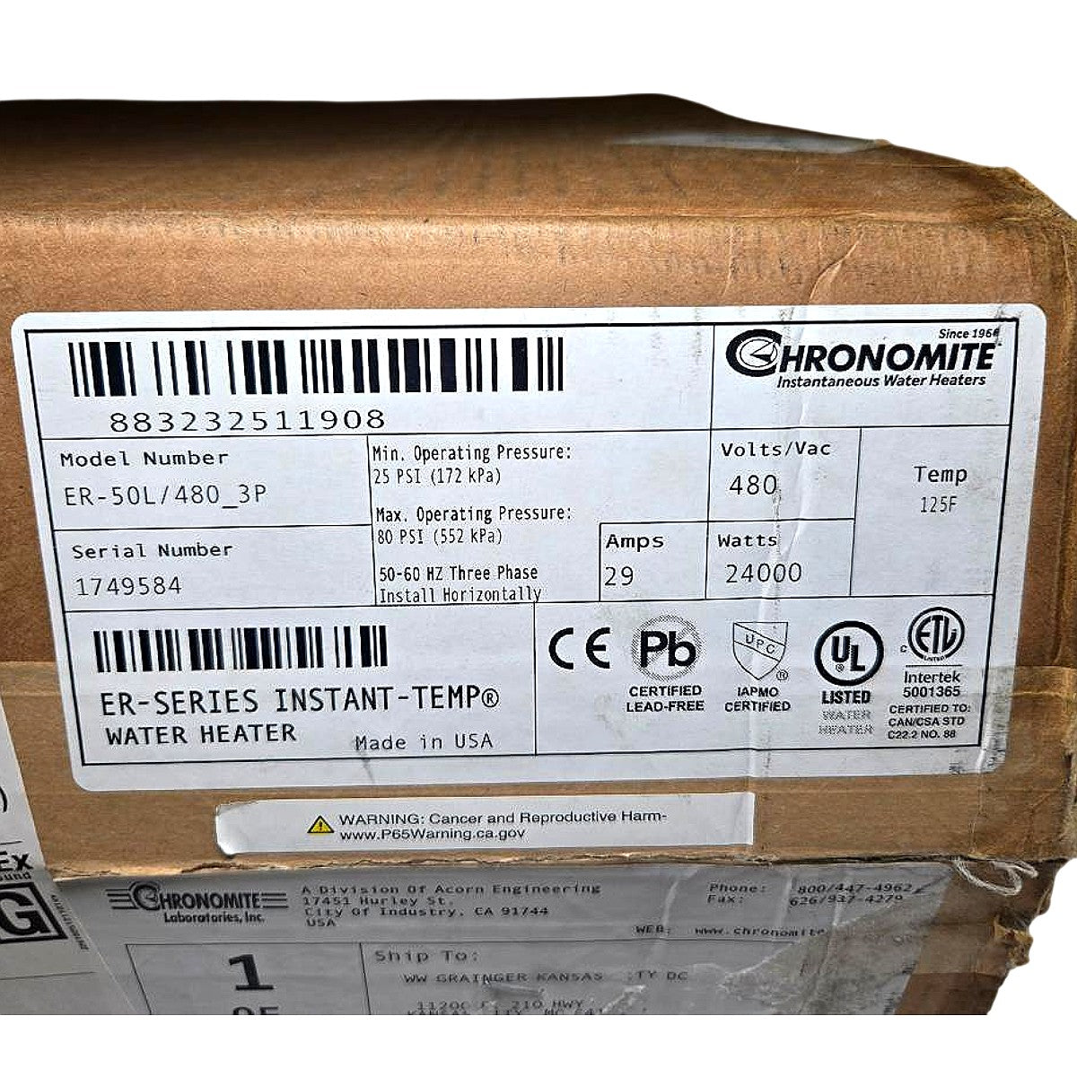 Chronomite Labs ER-50L/480_3P Electric Tankless Water Heater