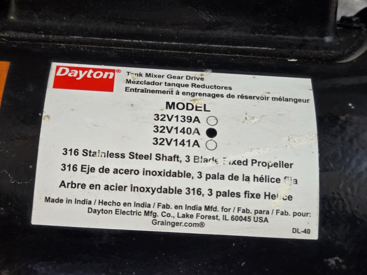 Dayton 32V140 tank mixer gear drive