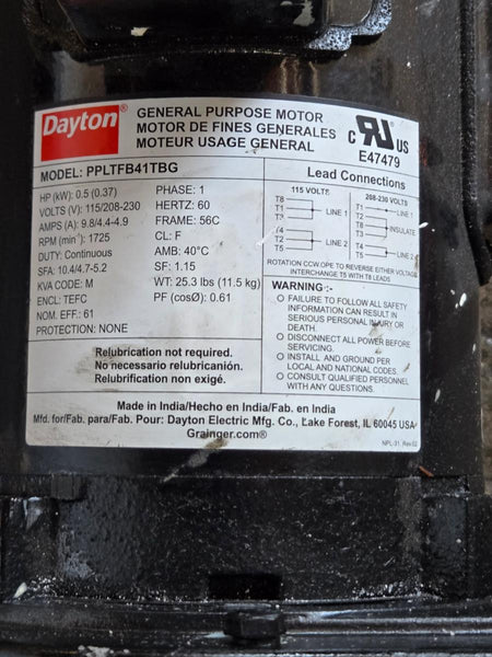 Dayton 32V140 tank mixer gear drive