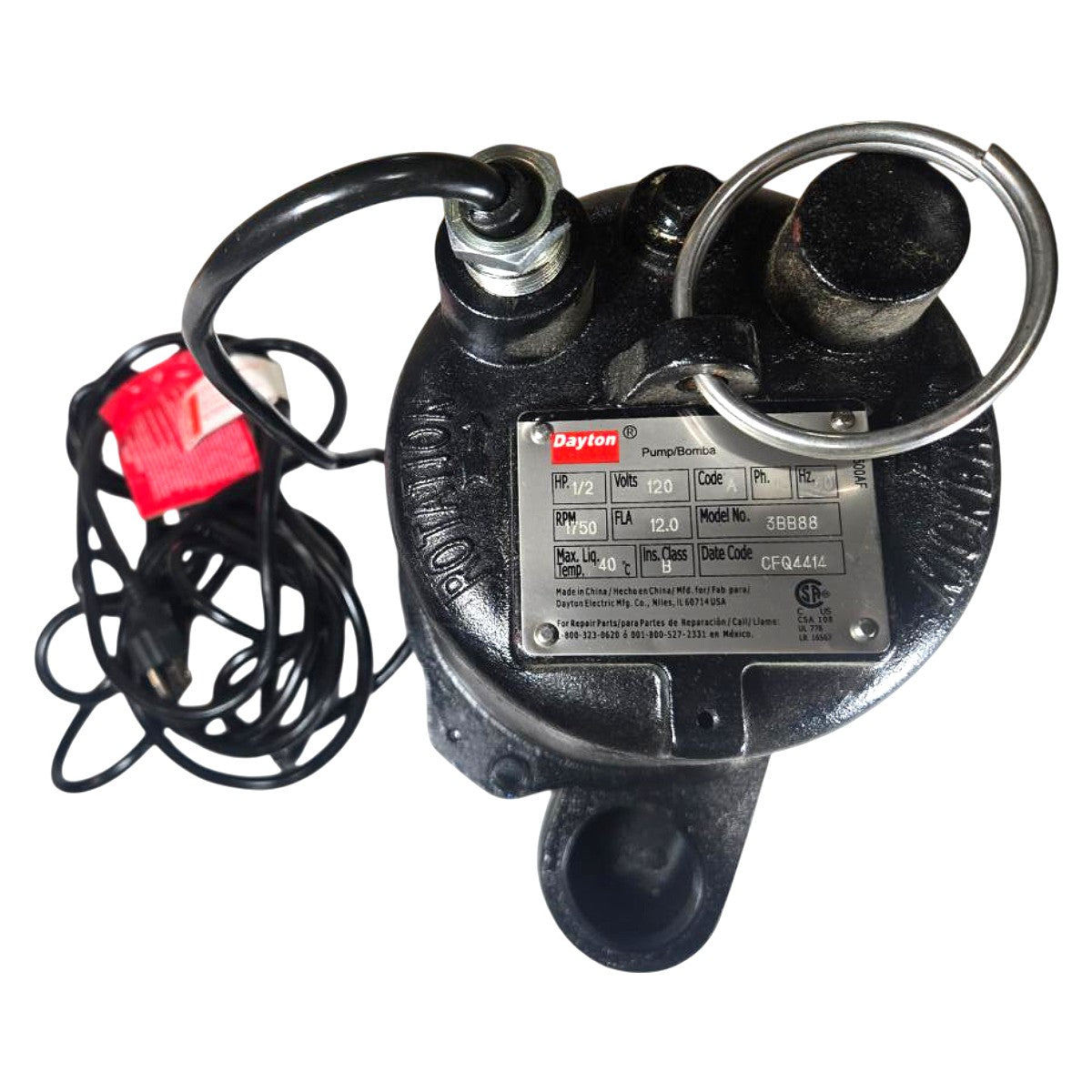 Dayton 3BB88 submersible sewage pump