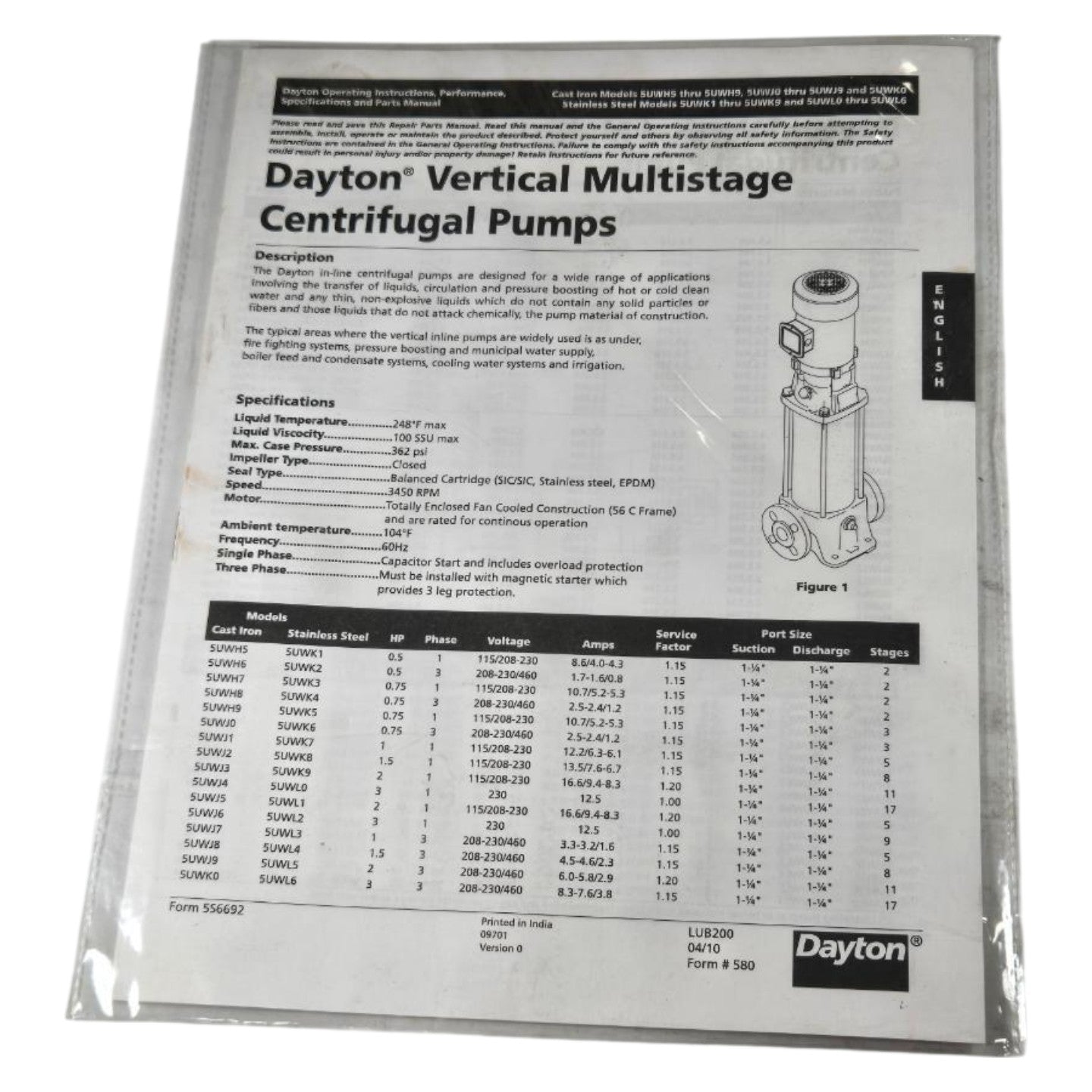 Dayton 5UWK6 vertical multistage centrifugal pump