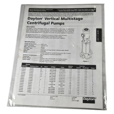 Dayton 5UWK6 vertical multistage centrifugal pump