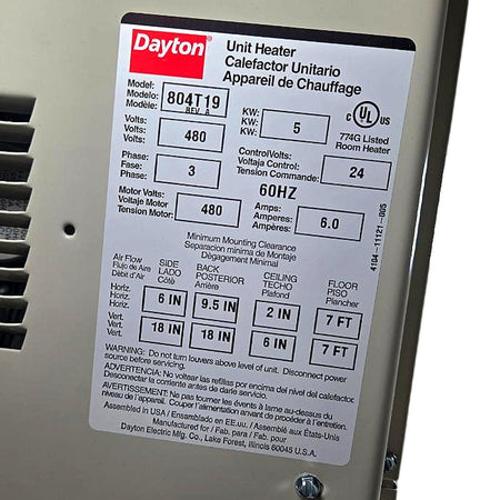 Dayton 804T19 Electric Unit Heater