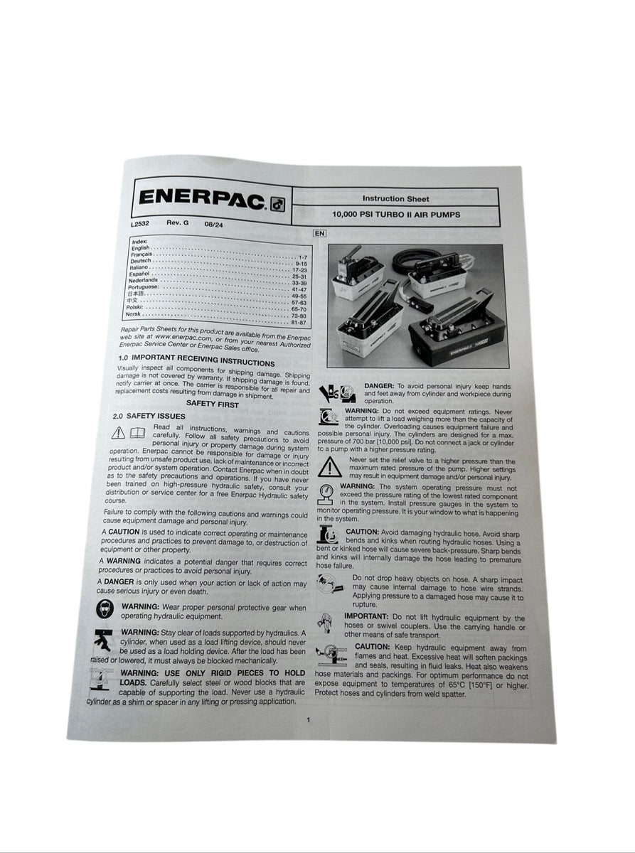 Enerpac PATG1102N air hydraulic foot pump