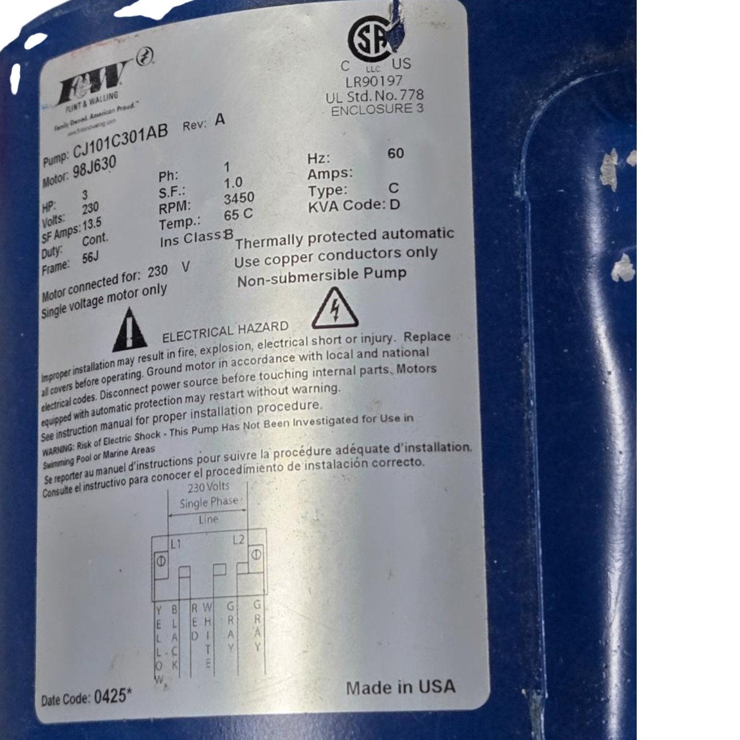 Flint & Walling CJ101C301AB multistage centrifugal booster pump