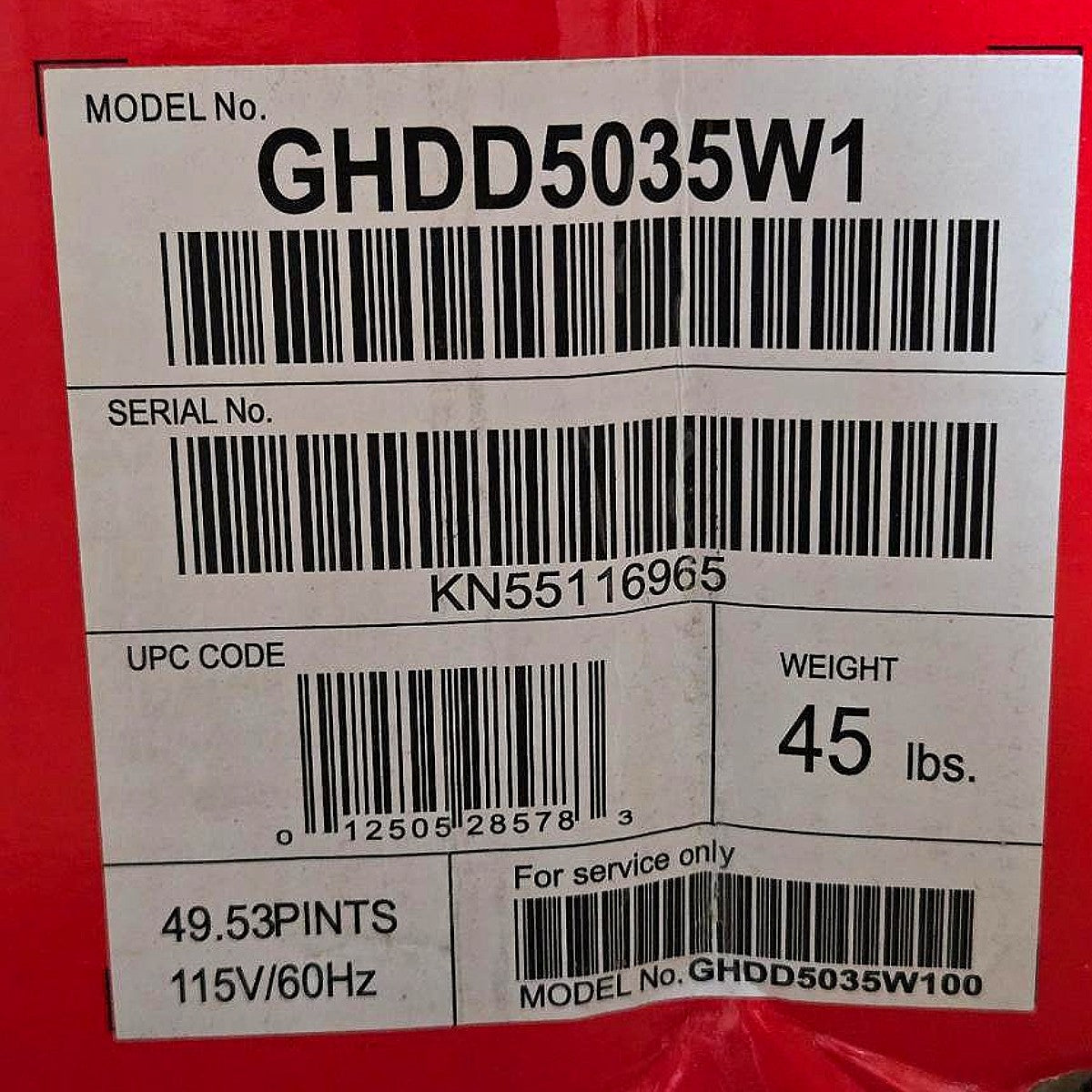 Frigidaire GHDD5035W1 Portable Dehumidifier