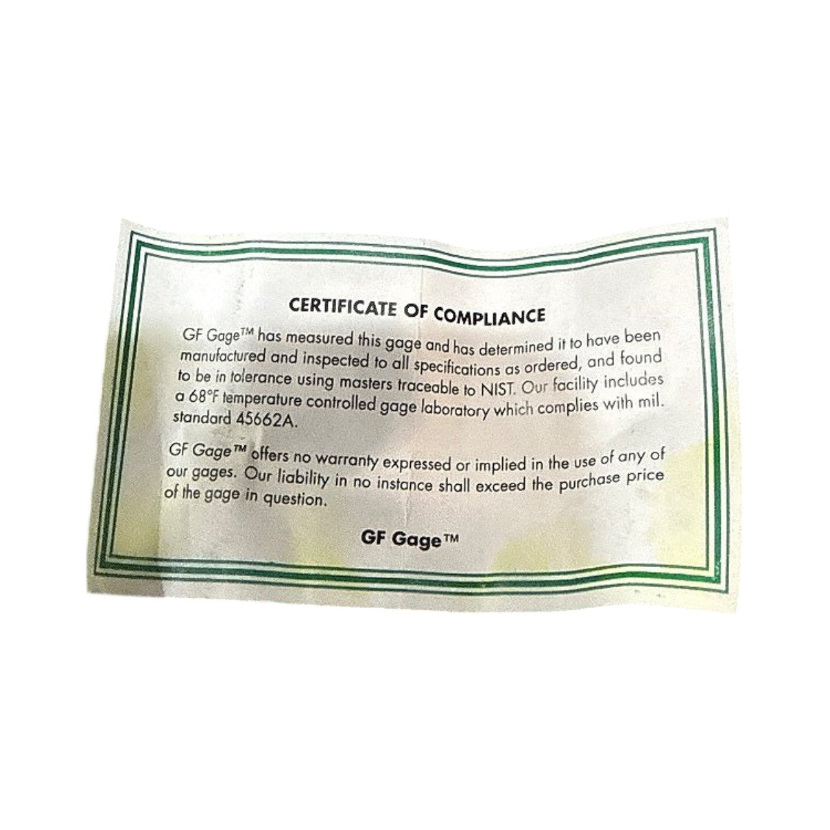 GF Gage G152216 Thread Plug Gage