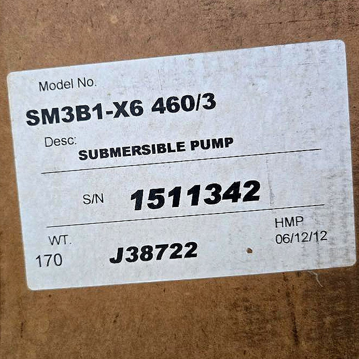 Gorman Rupp SM3B1-X6 460/3 submersible mine pump