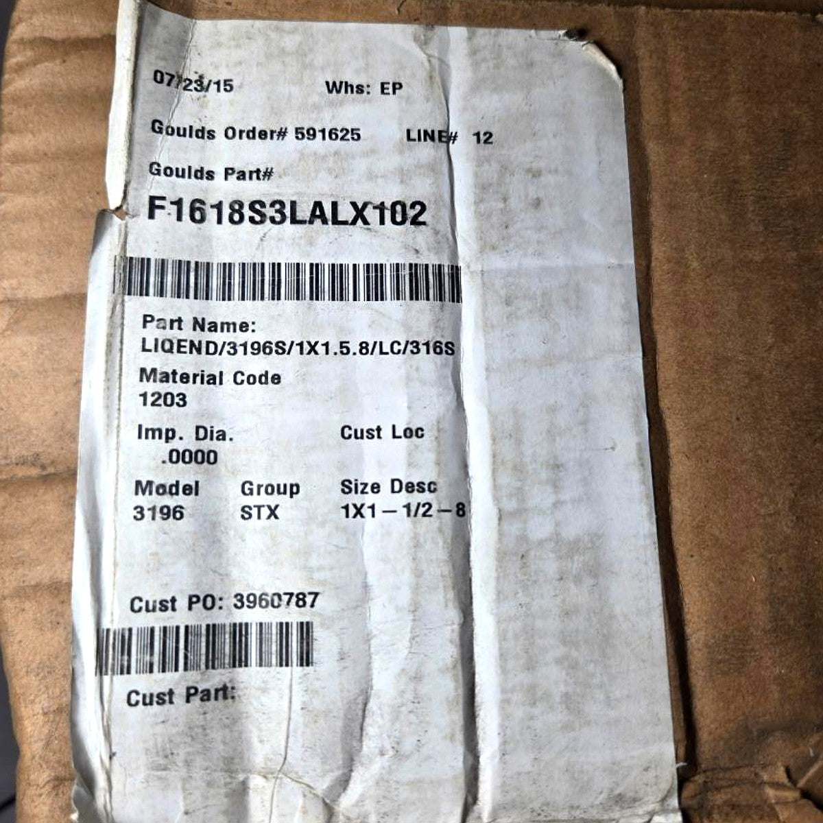 Goulds F1618S3LALX102 centrifugal pump liquid end