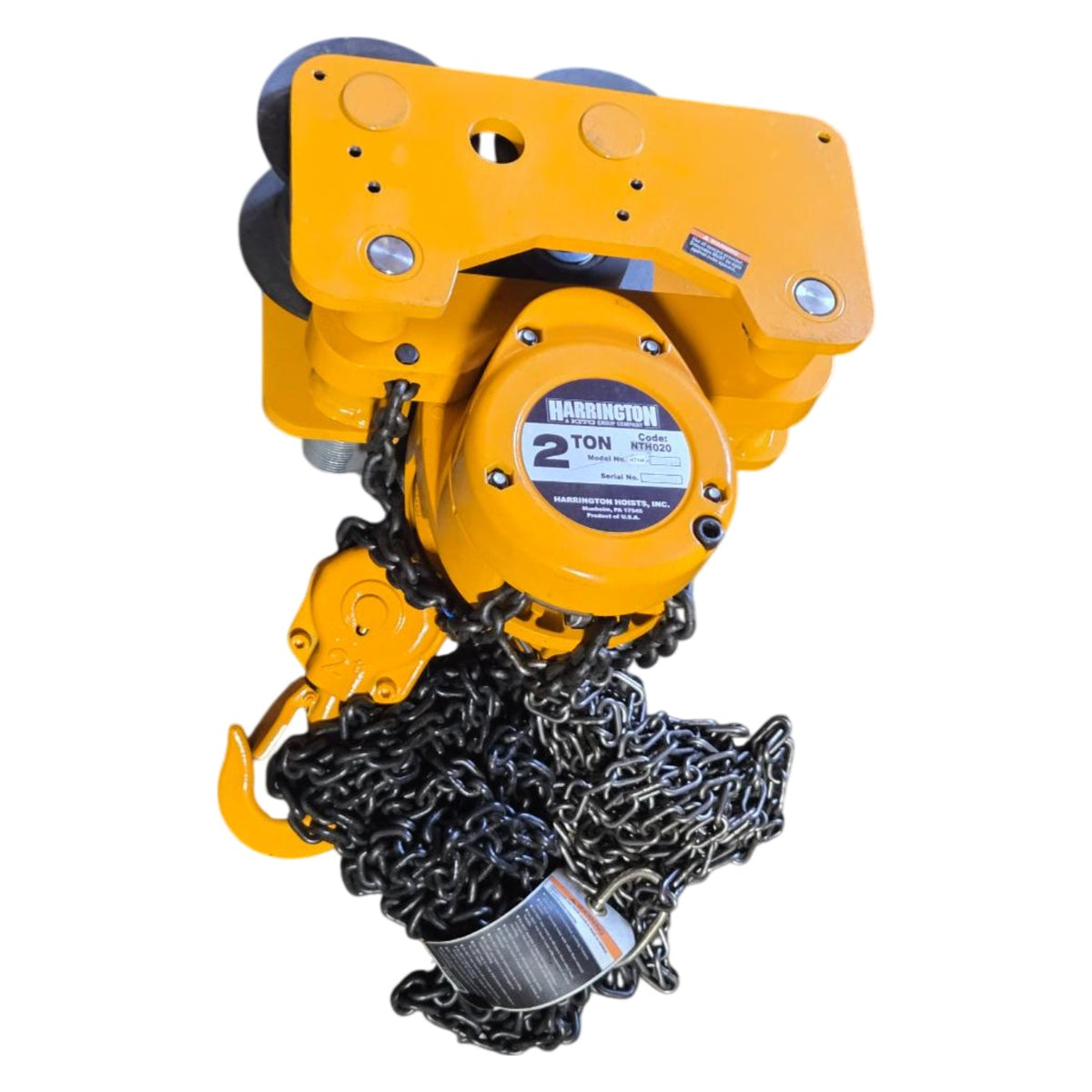 Harrington NTH020 manual chain hoist with push trolley