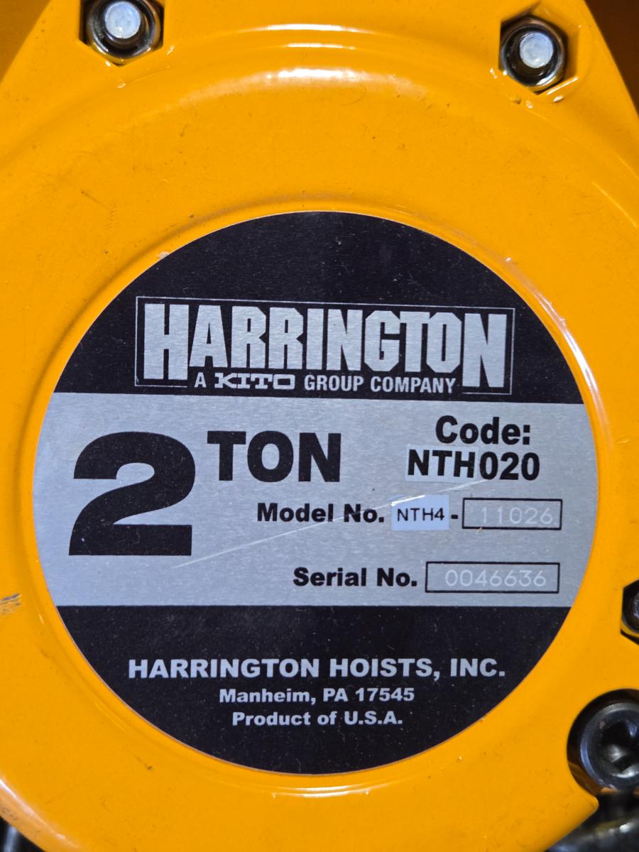 Harrington NTH020 manual chain hoist with push trolley